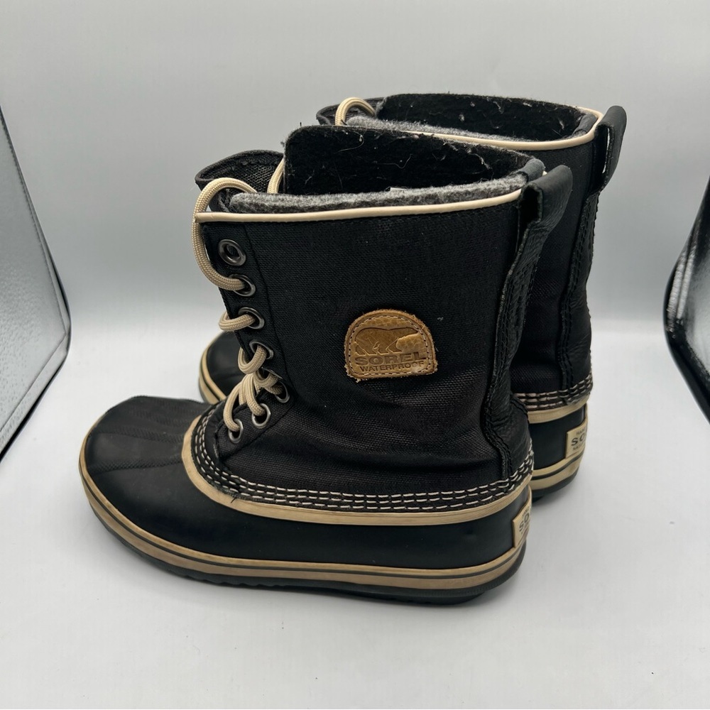 Sorel Womens Snow Boot Size 6.5 Black Canvas Waterproof NL-1717 - Picture 5 of 8